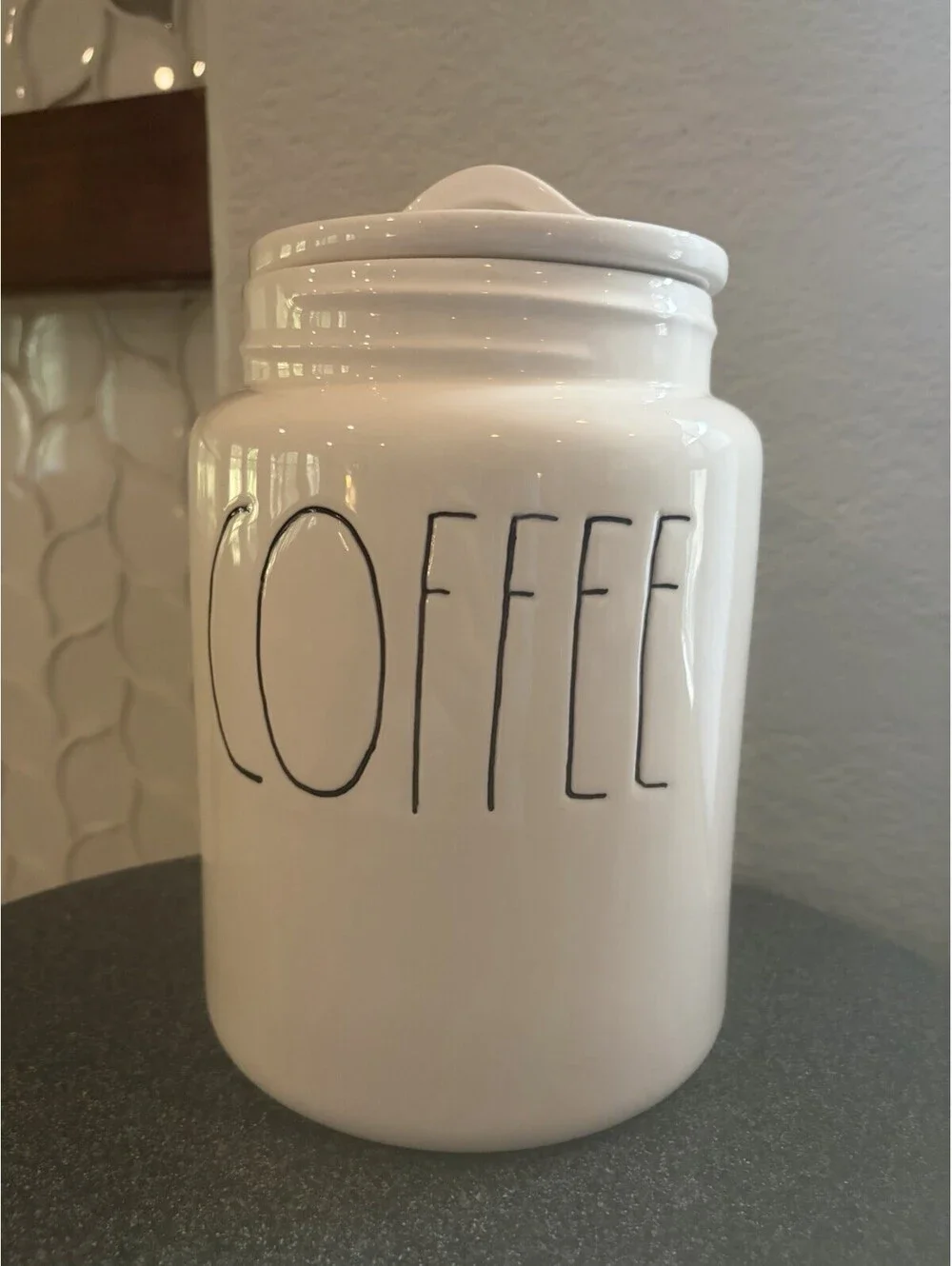 Magenta Early Release Stamped M Rae Dunn White Coffee Canister EUC